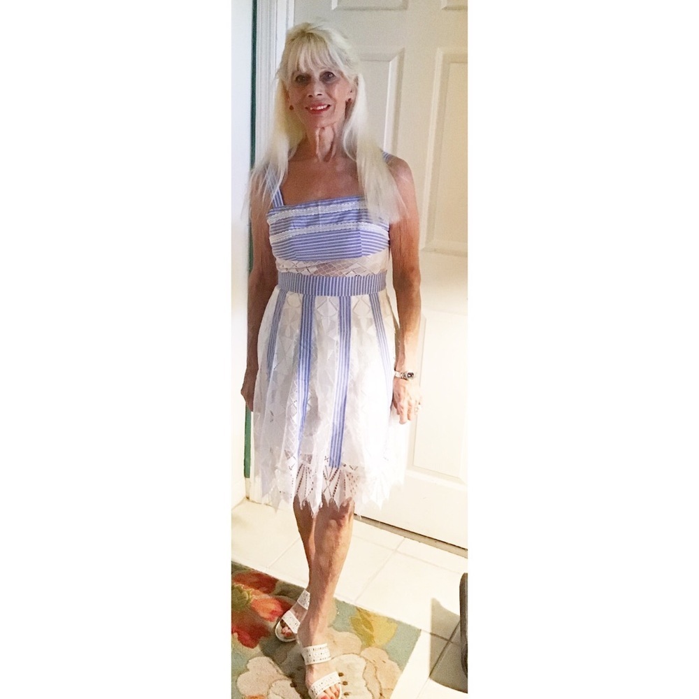 Foxiedox Light Blue & Lace Pinstripes Dress